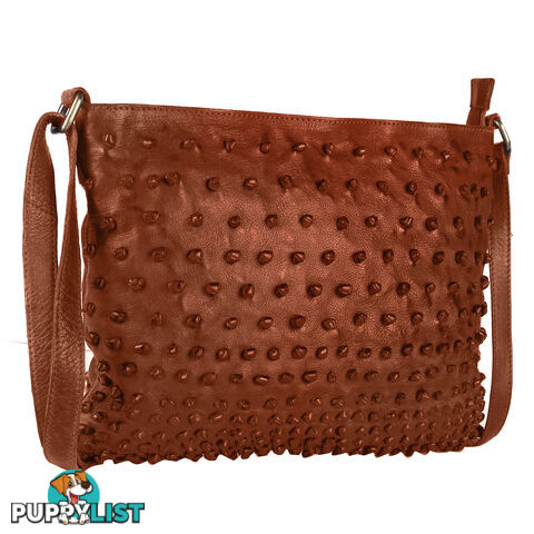 BARRICK Tan Genuine Leather Womens Crossbody Bag