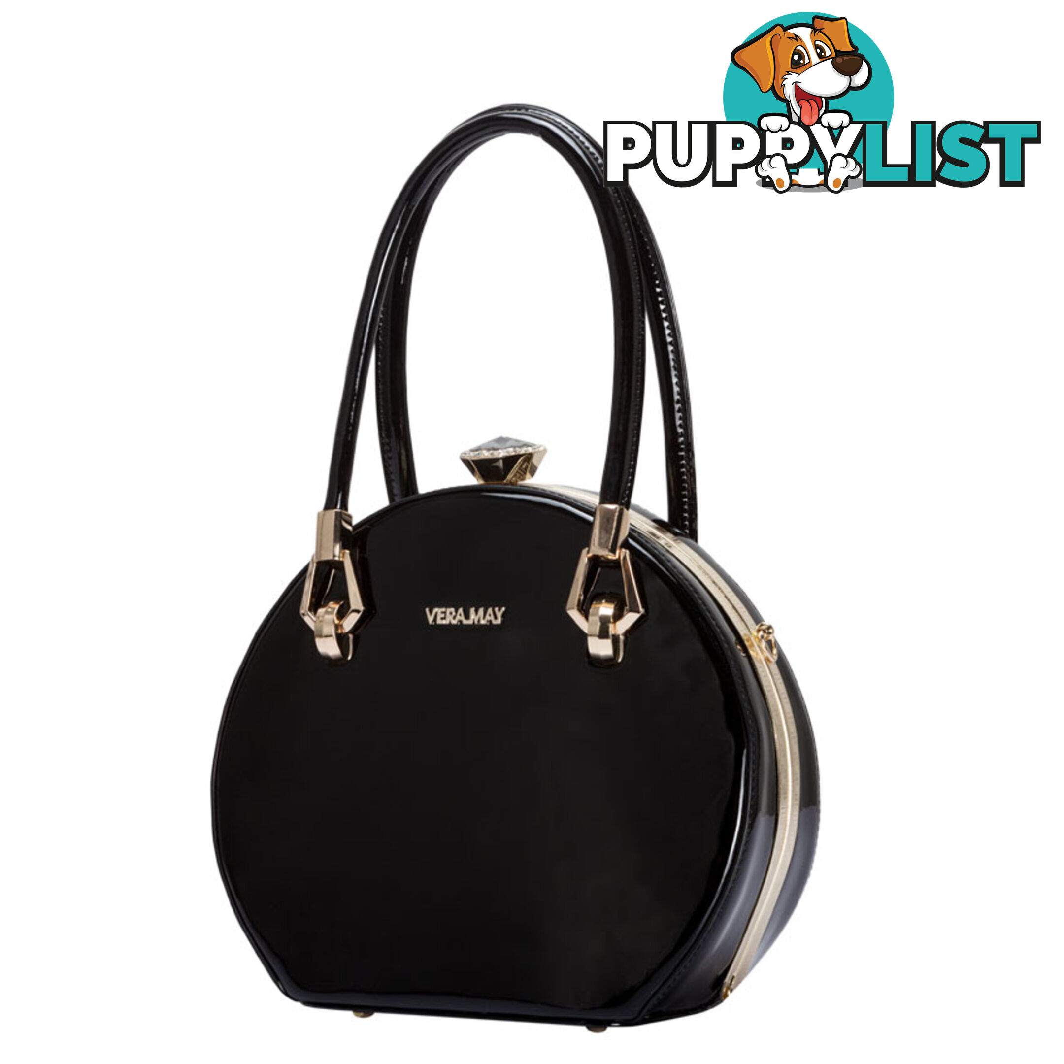 BOHO BLACK PATENT FAUX LEATHER WOMENS ROUND HANDBAG