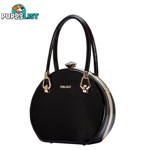 BOHO BLACK PATENT FAUX LEATHER WOMENS ROUND HANDBAG