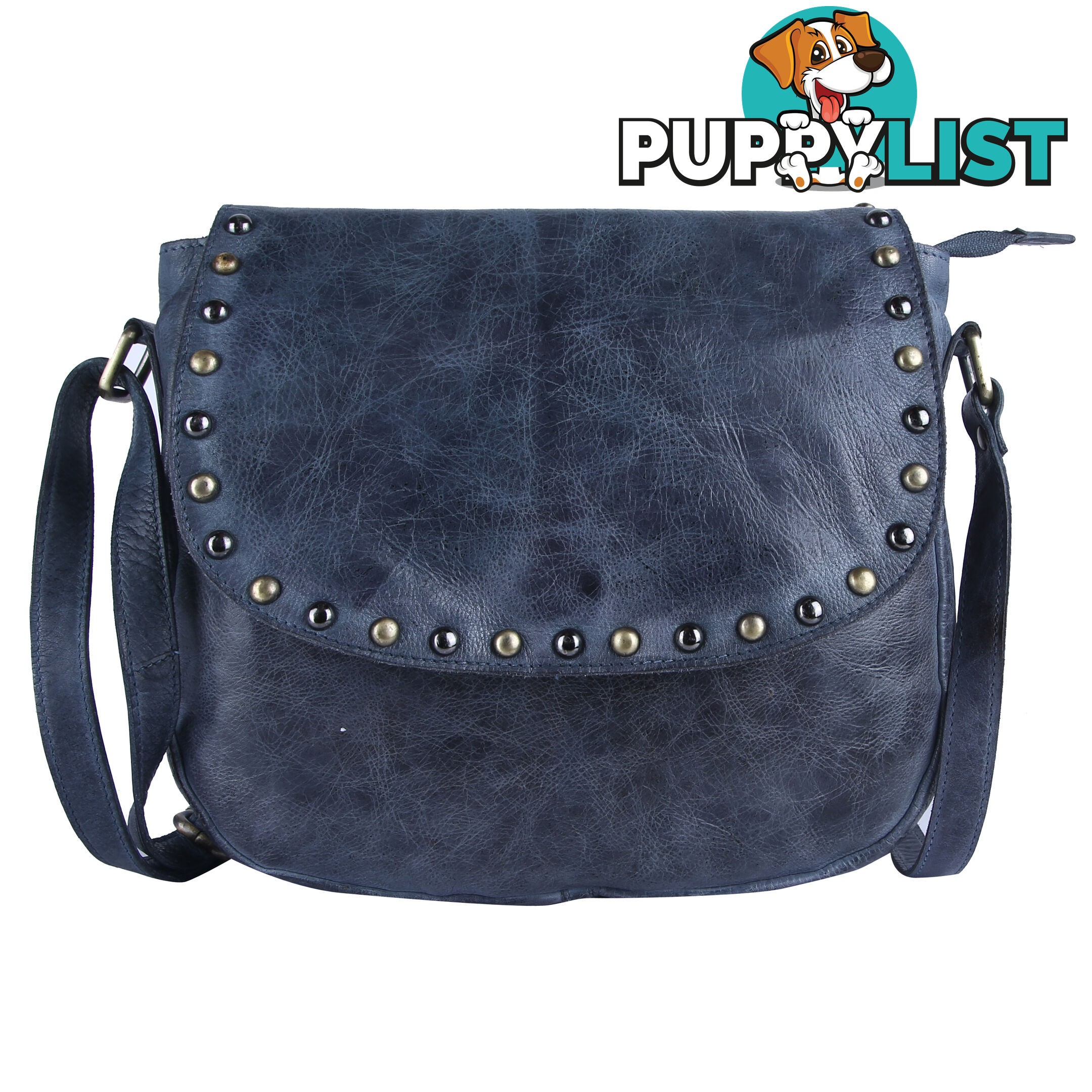 BARNES Denium Blue Genuine Leather Womens Crossbody Bag