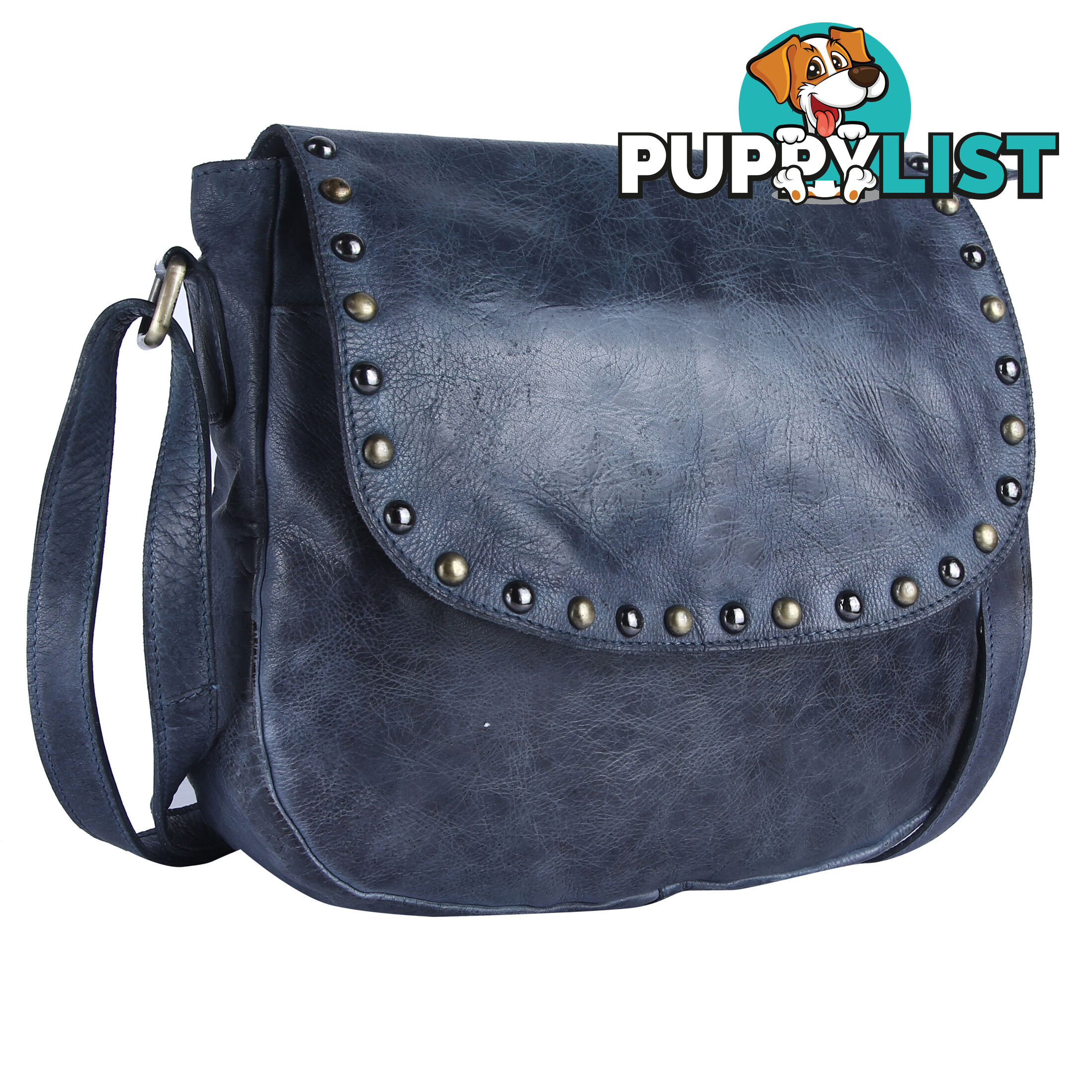 BARNES Denium Blue Genuine Leather Womens Crossbody Bag