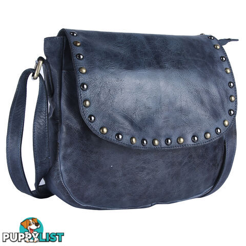 BARNES Denium Blue Genuine Leather Womens Crossbody Bag