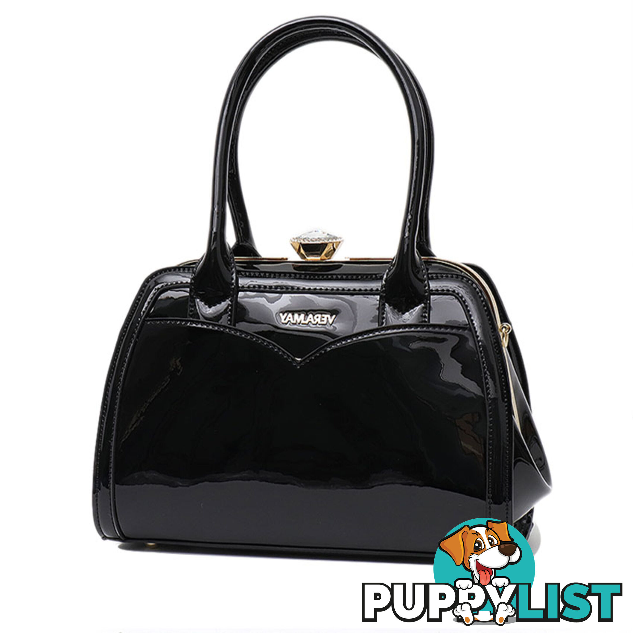 FINCH BLACK FAUX PATENT LEATHER WOMENS HANDBAG