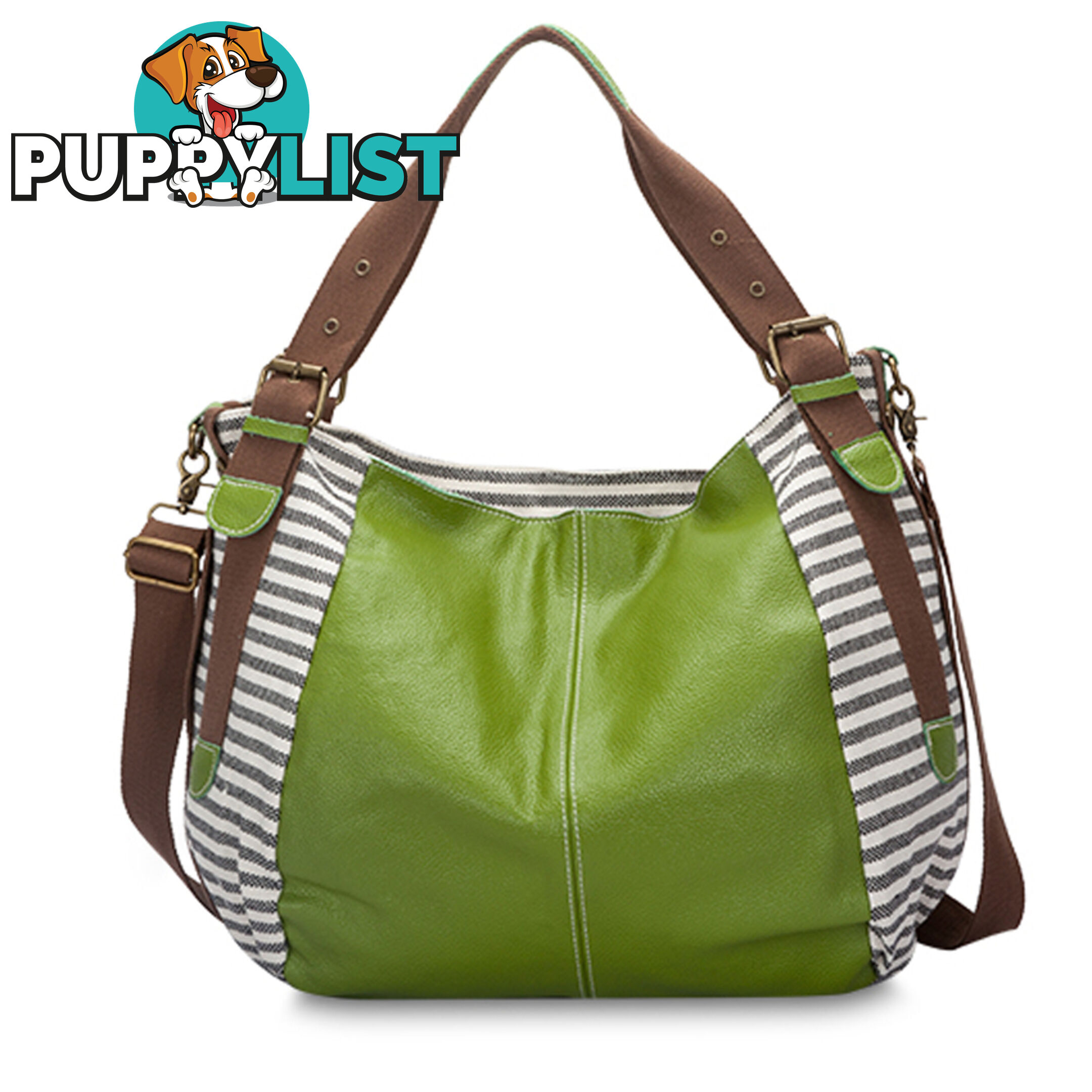 STEFY GREEN LADIES LEATHER CANVAS BAG