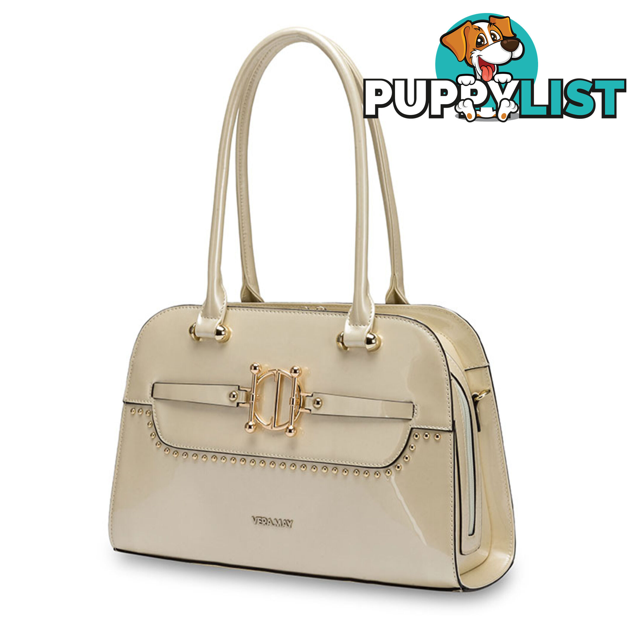 Serene Latte Womens Luxe Patent Faux Leather Handbag