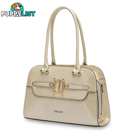 Serene Latte Womens Luxe Patent Faux Leather Handbag