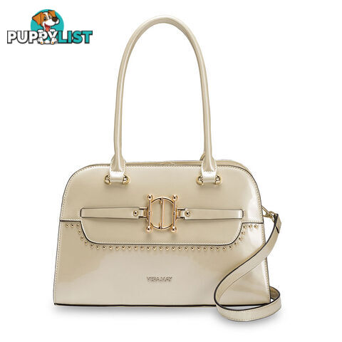 Serene Latte Womens Luxe Patent Faux Leather Handbag