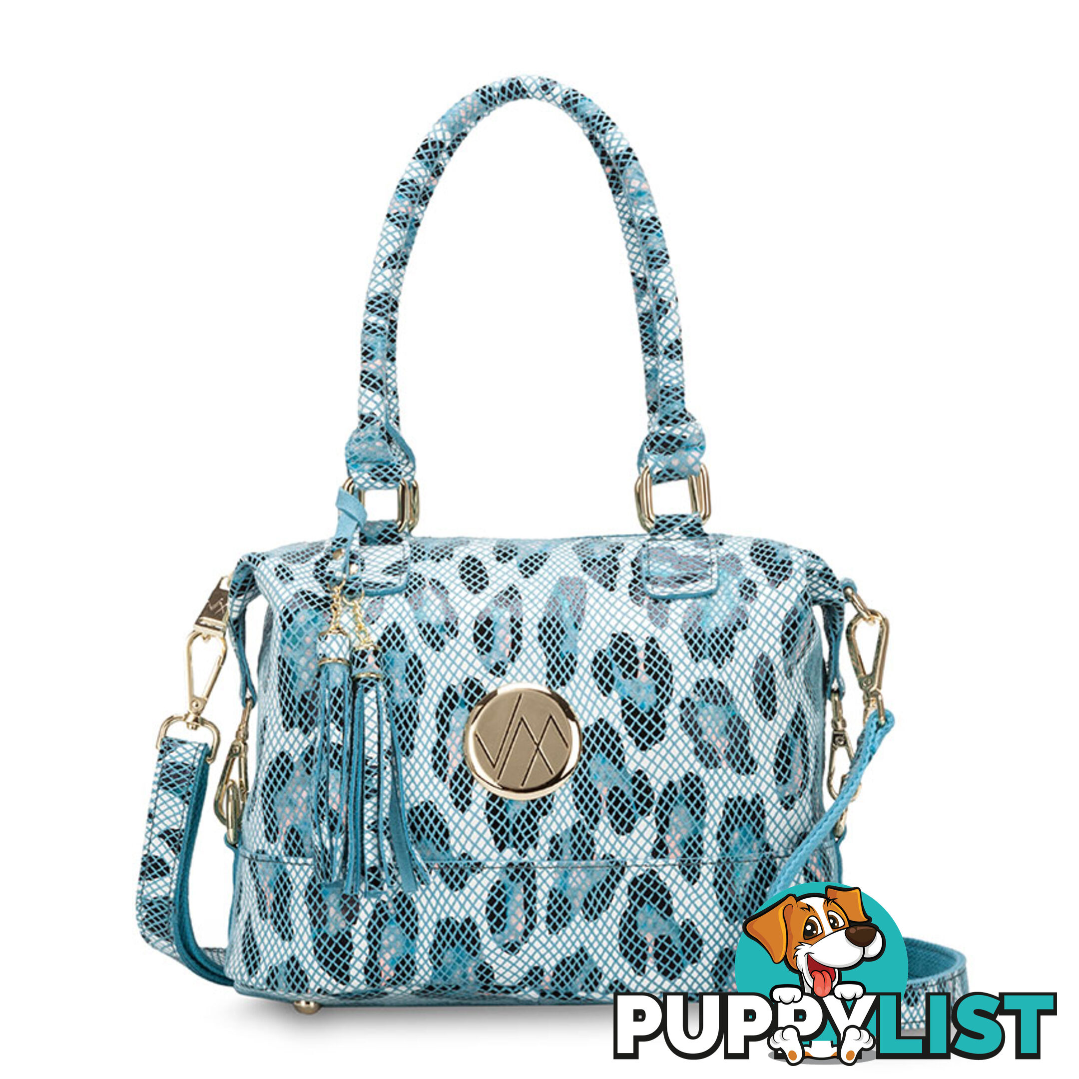 Kat Blue Leopard Leather Shoulder Handbag