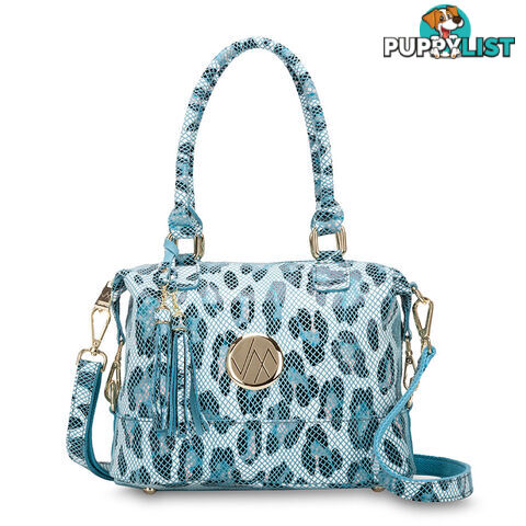 Kat Blue Leopard Leather Shoulder Handbag