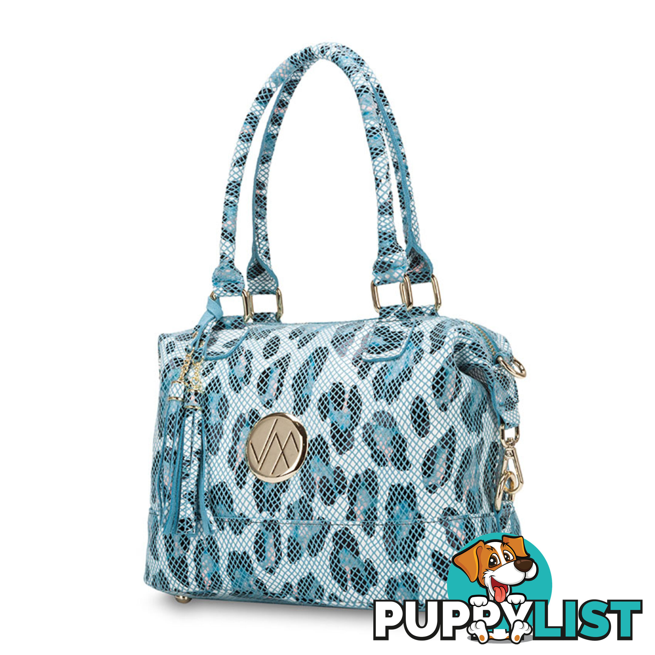 Kat Blue Leopard Leather Shoulder Handbag