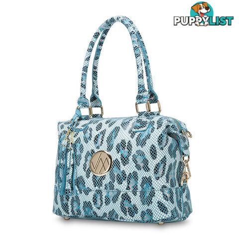 Kat Blue Leopard Leather Shoulder Handbag