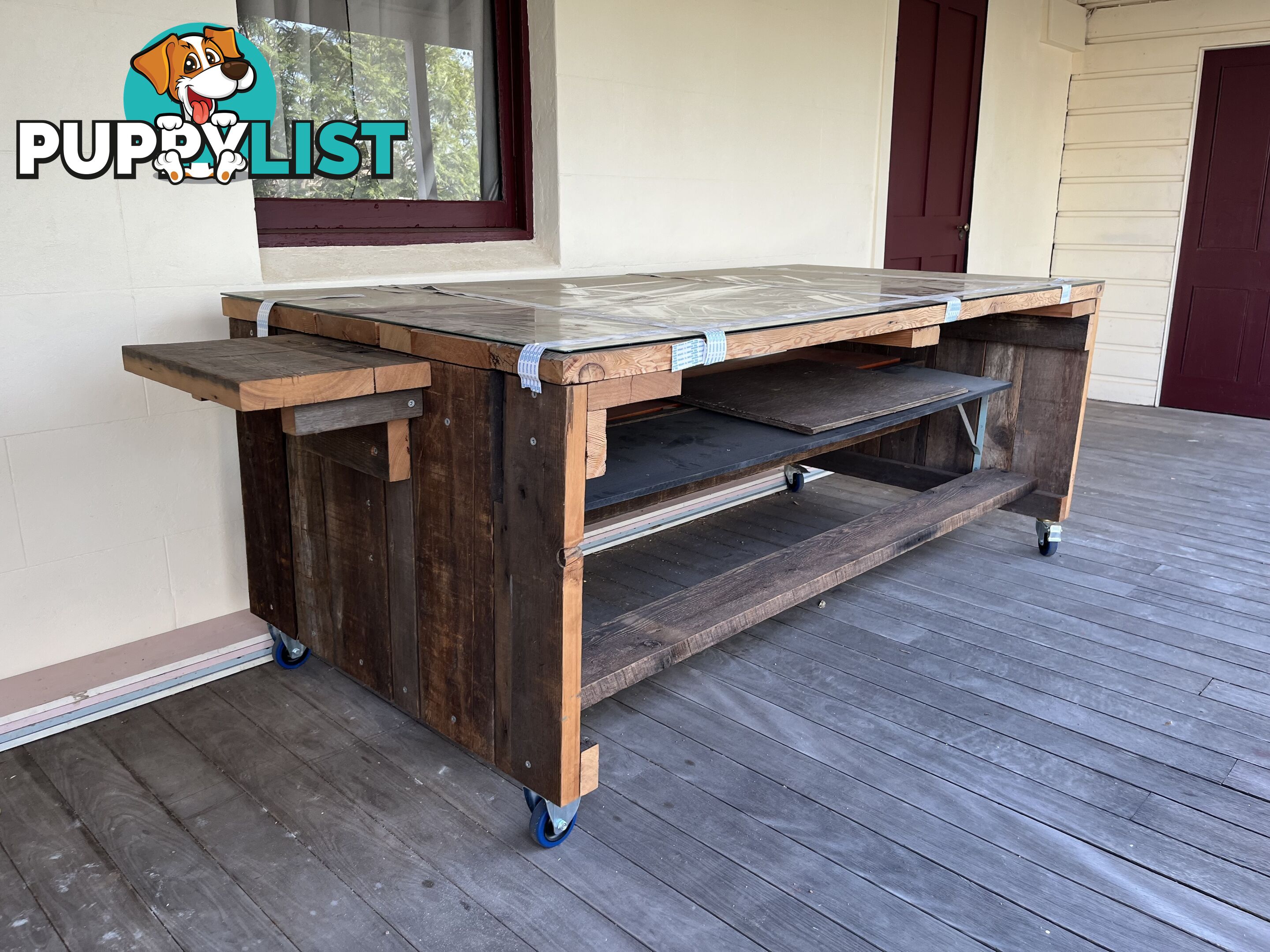 Heavy-Duty Australian Hardwood Workbench with Glass Top