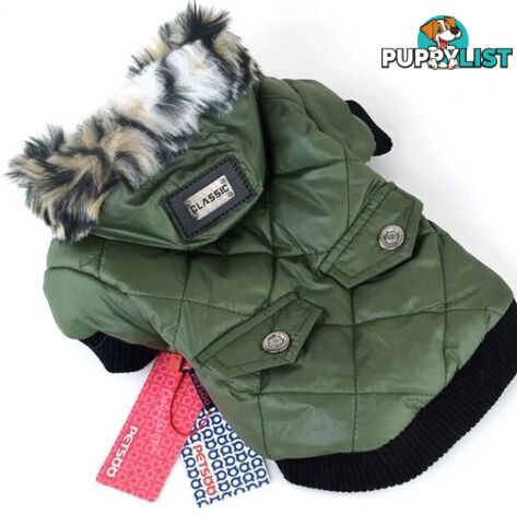 Black or Khaki Dog Jacket Parka Fur Hoodie