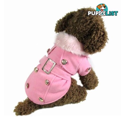 Dog Jumper Pink Winter Fur Trim Coat Sz L