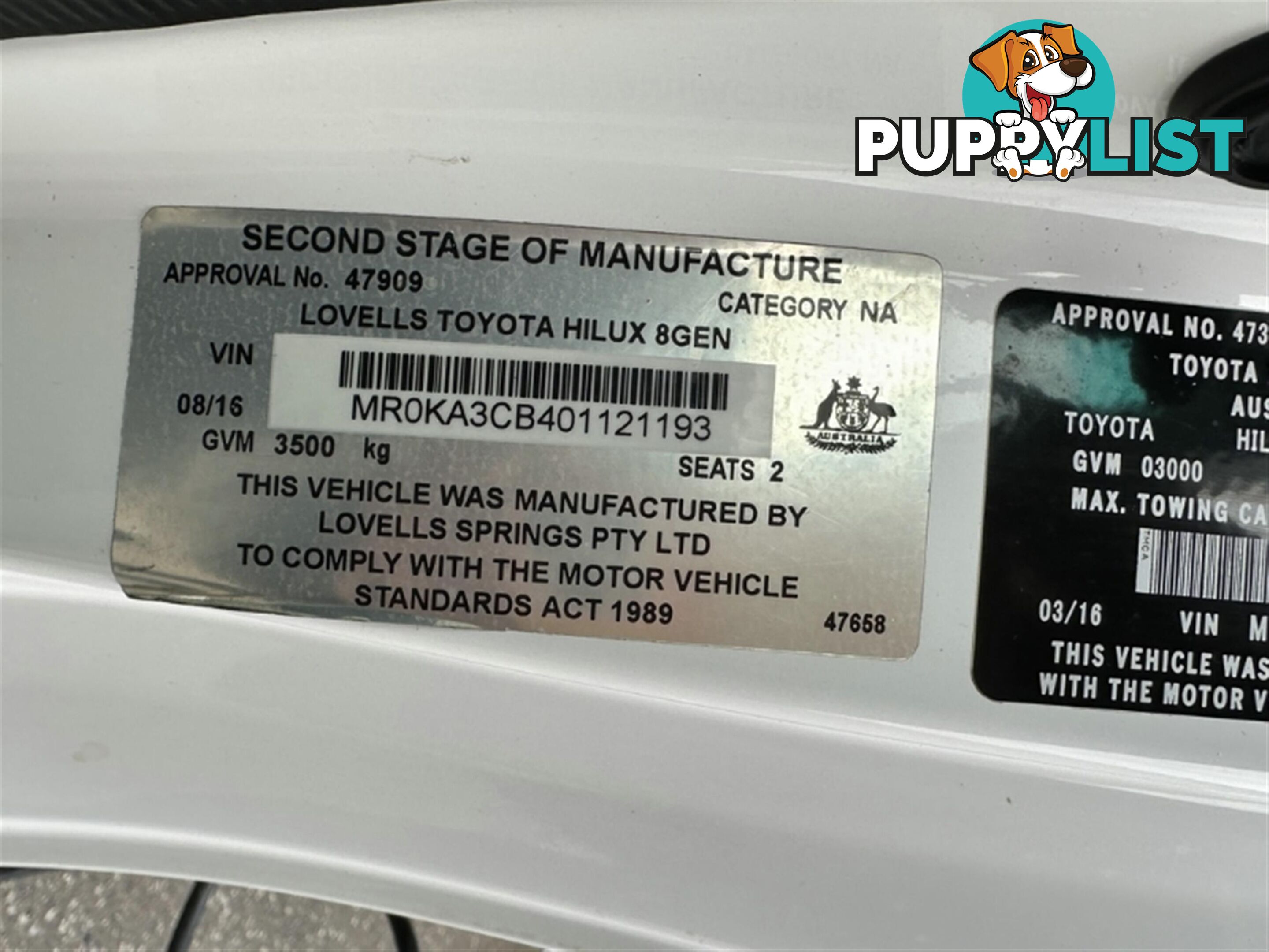 2016 TOYOTA HILUX SR SINGLE CAB GUN126R CAB CHASSIS