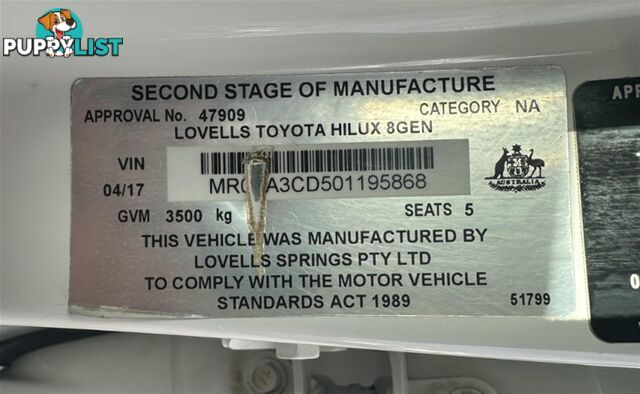 2017 TOYOTA HILUX SR DUAL CAB GUN126R CAB CHASSIS