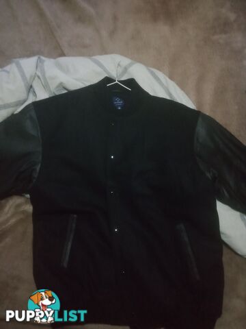 Black versity will blend leather arm jacket