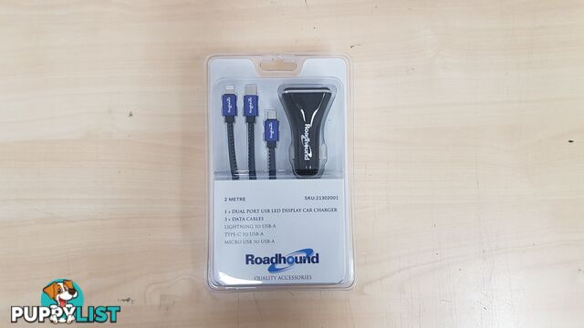 Roadhound Dual Port In Car Charger with Type C + Micro USB cables (2M) - Black - Samsung - 21302001 - 9341972001956