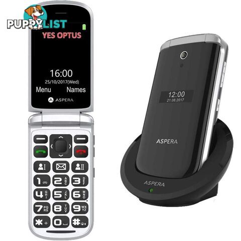 Aspera F28 3G Flip Seniors Phone - Black (Australian Stock) - Aspera - F28BLK - 9351424000130