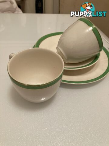 Queens green bread/butter plate, 2 small cups and saucer Wedgwood