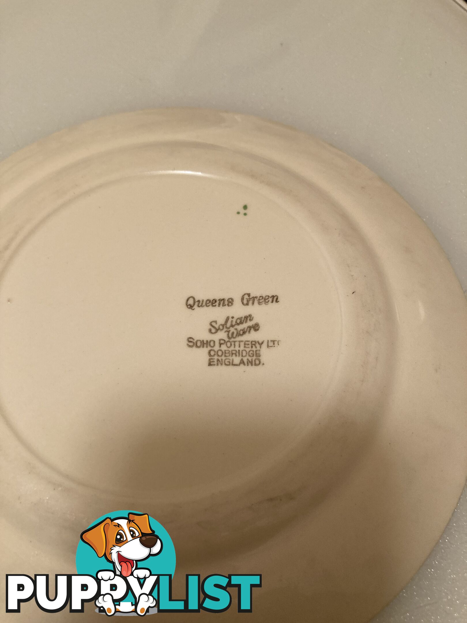 Queens green bread/butter plate, 2 small cups and saucer Wedgwood