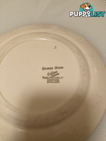 Queens green bread/butter plate, 2 small cups and saucer Wedgwood