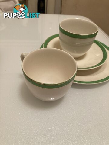 Queens green bread/butter plate, 2 small cups and saucer Wedgwood