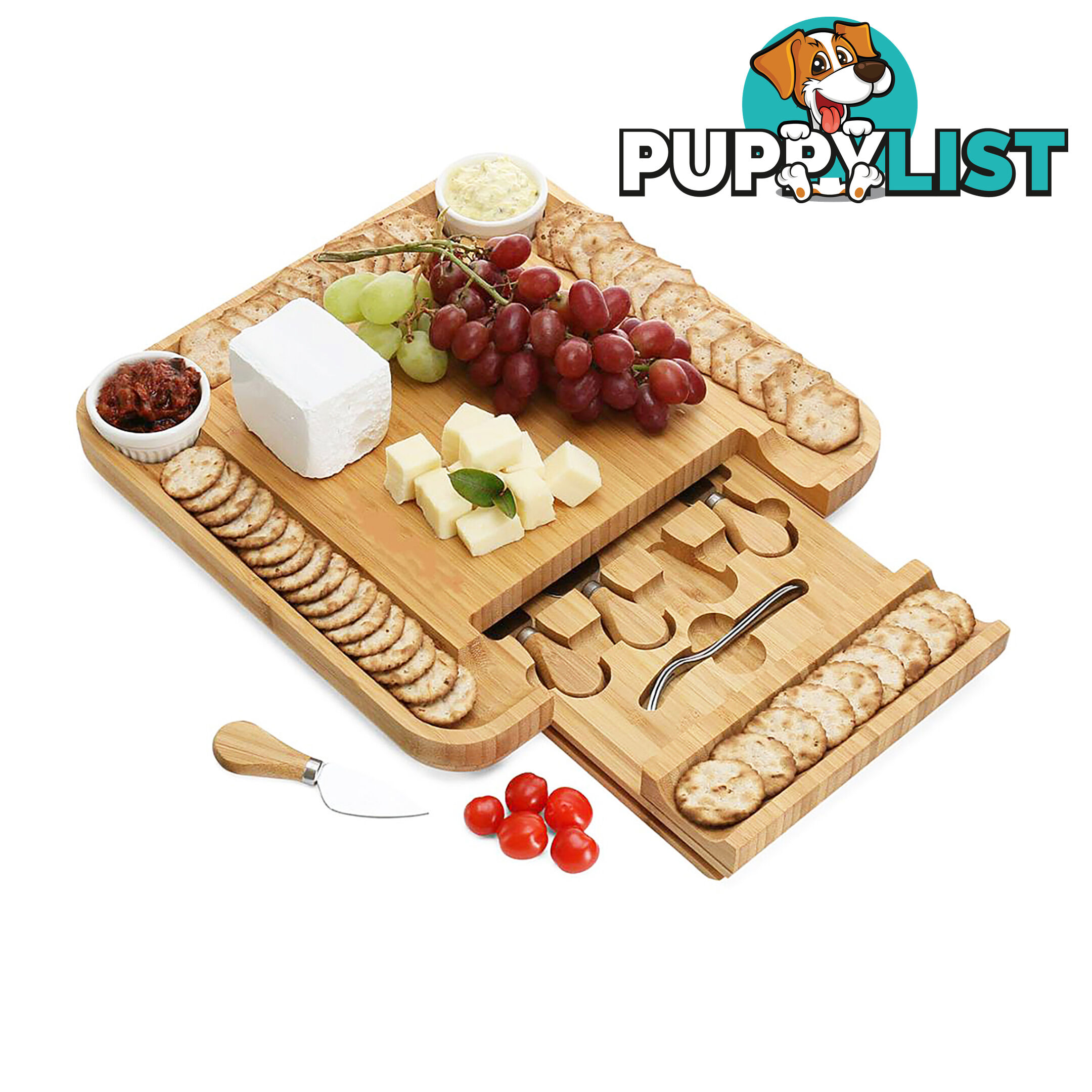 Cheese / Charcuterie board LARGE 9 piece set w Knives etc 31x31cm PRICE DROP!