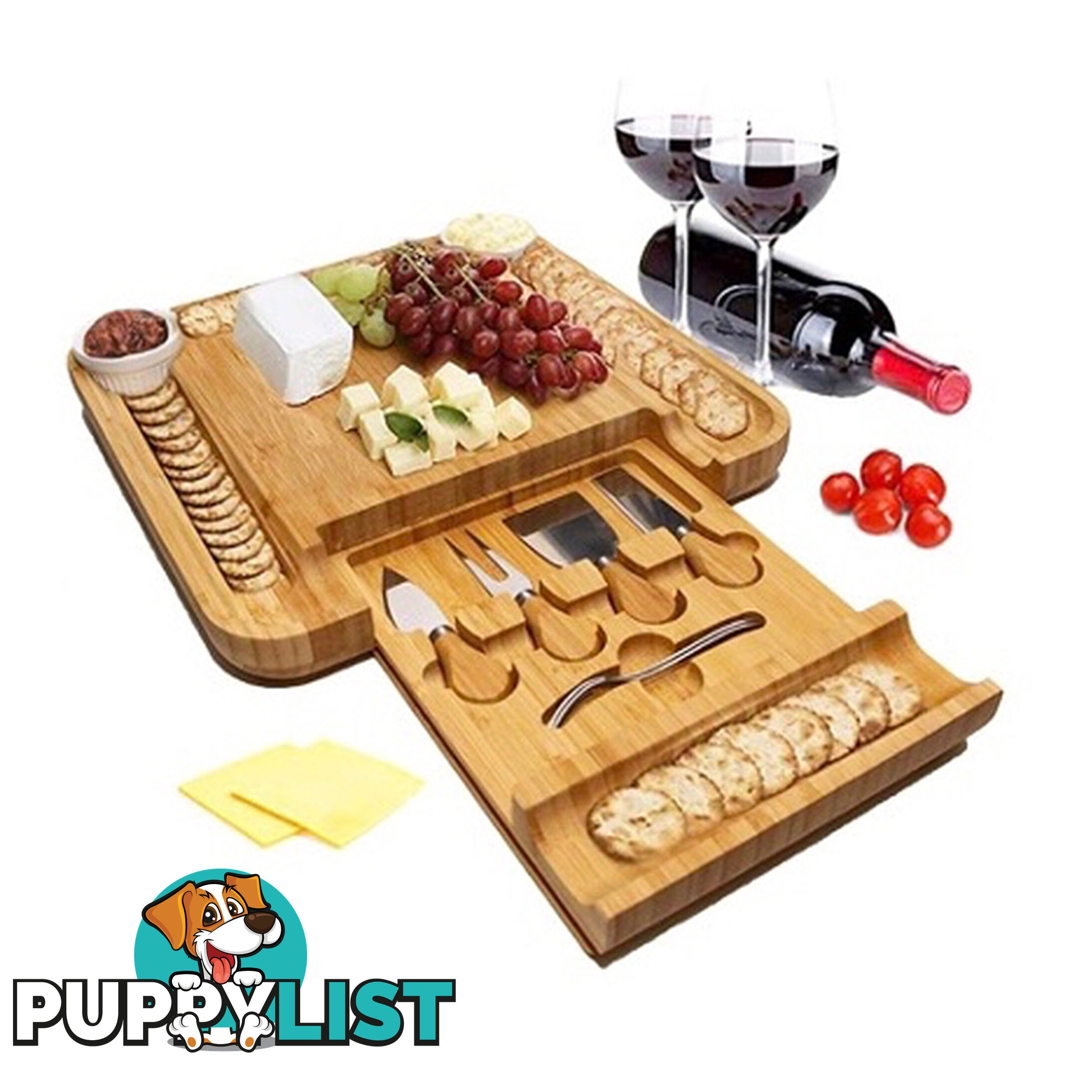 Cheese / Charcuterie board LARGE 9 piece set w Knives etc 31x31cm PRICE DROP!