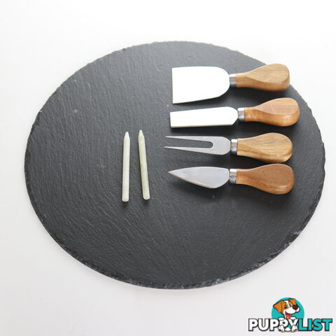 Cheese Board Charcuterie Natural SLATE set w 4 Knives 30cm PRICE DROP