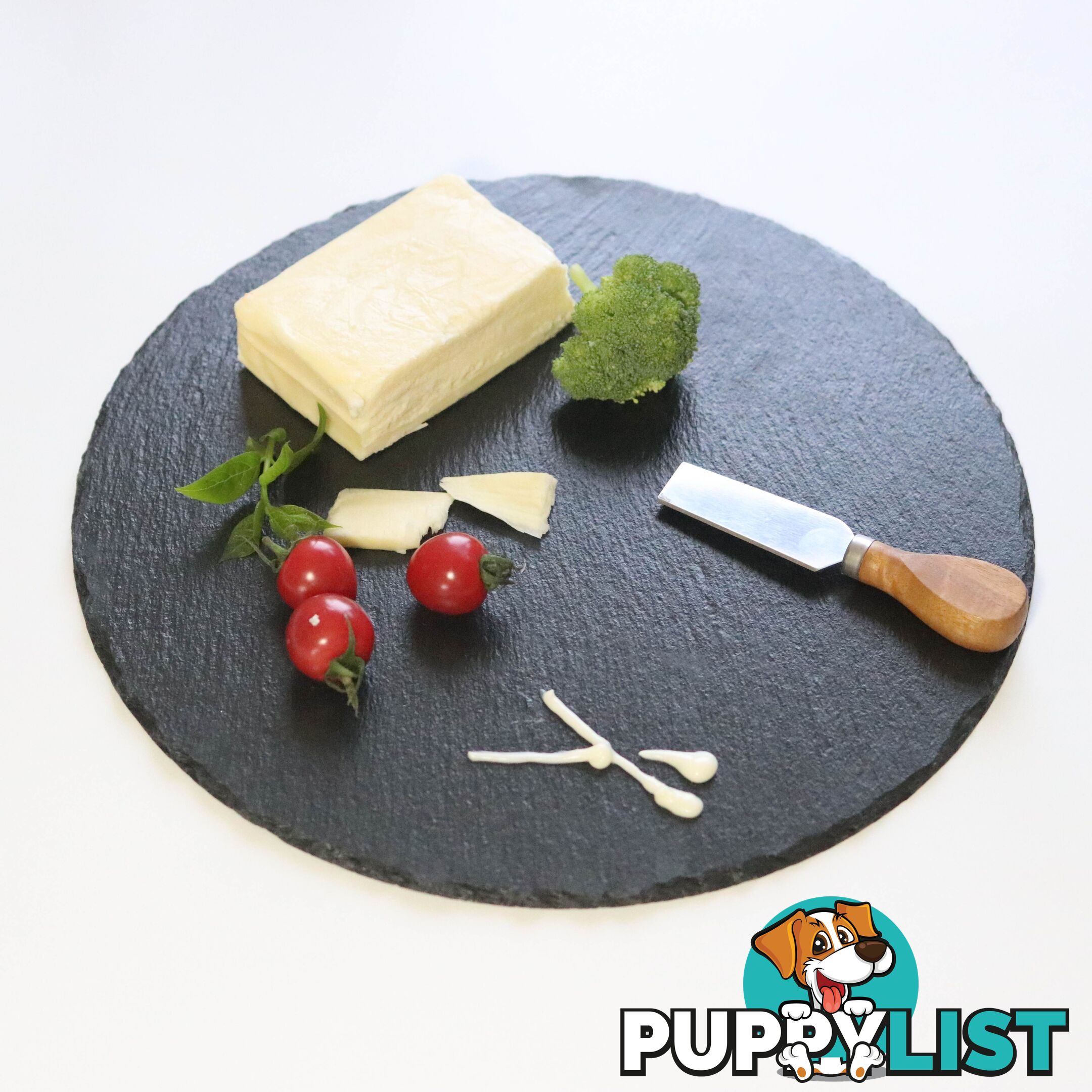 Cheese Board Charcuterie Natural SLATE set w 4 Knives 30cm PRICE DROP