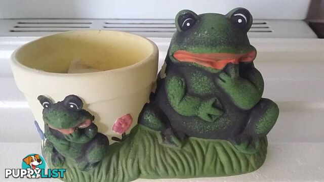 frog with small pot for a plant