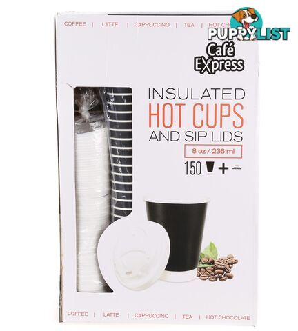 2 x CAFE EXPRESS 150 Insulated Hot Cups 8oz with Sip Lids. N.B. Not in orig