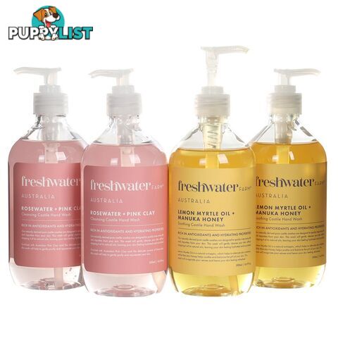 3 x FRESHWATER FARM Hand Wash Bottles, 500ml, inc. 2 x Lemon Myrtle Oil & 1