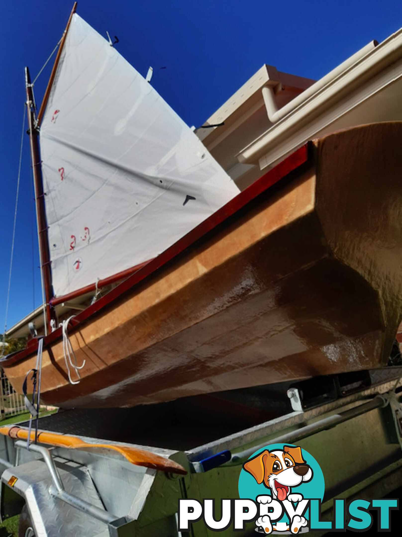 Sailing dinghy 4.3 metres long, wooden construction