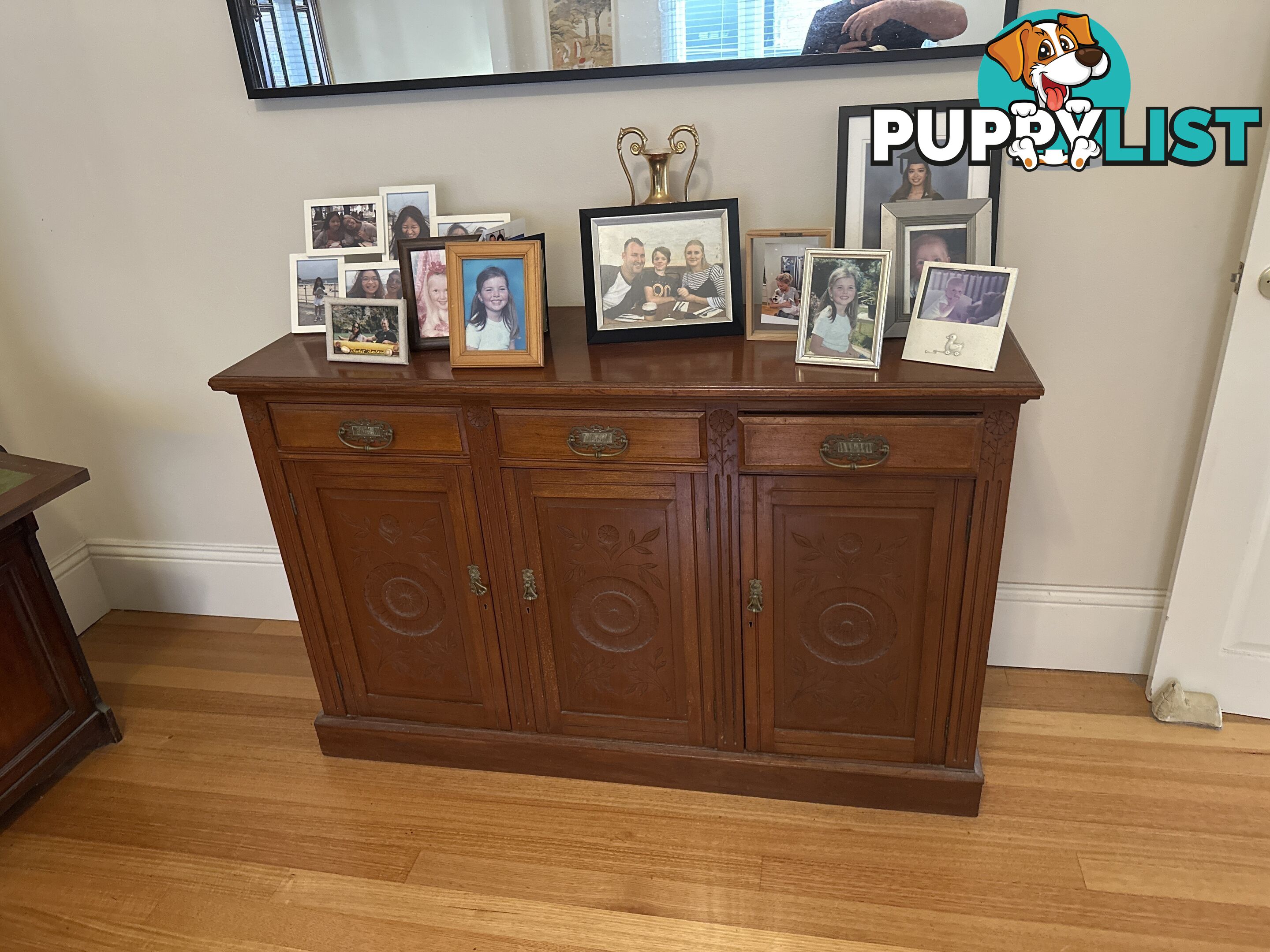 Antique bookcase with foldout desk and sideboard