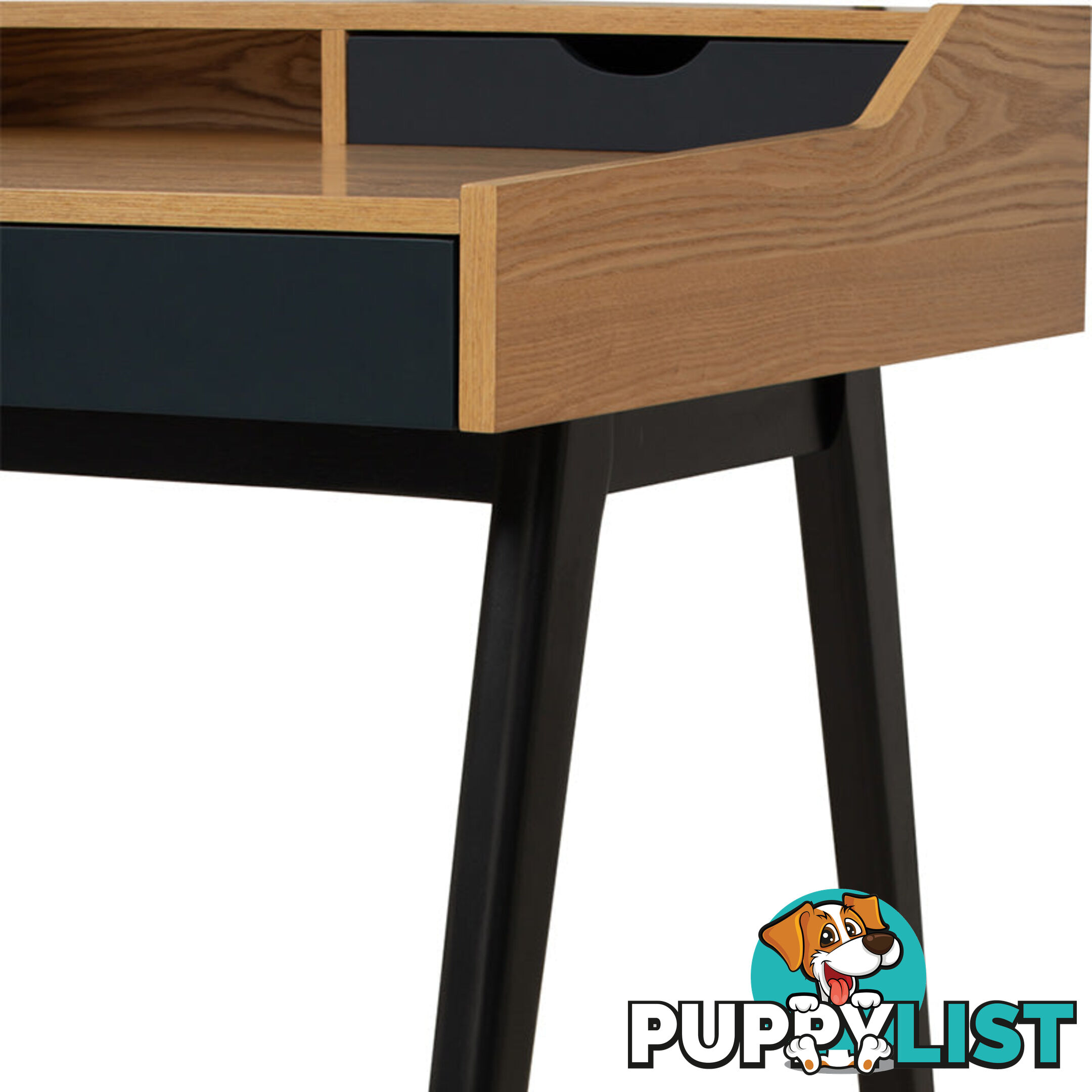 CASTOR Study Desk 110cm - Natural, Navy Blue & Black - 123033 - 9334719012131