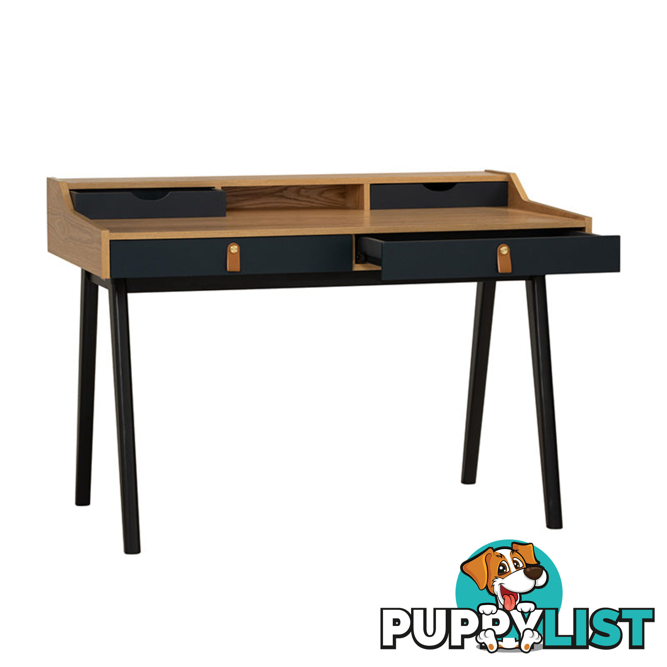 CASTOR Study Desk 110cm - Natural, Navy Blue & Black - 123033 - 9334719012131