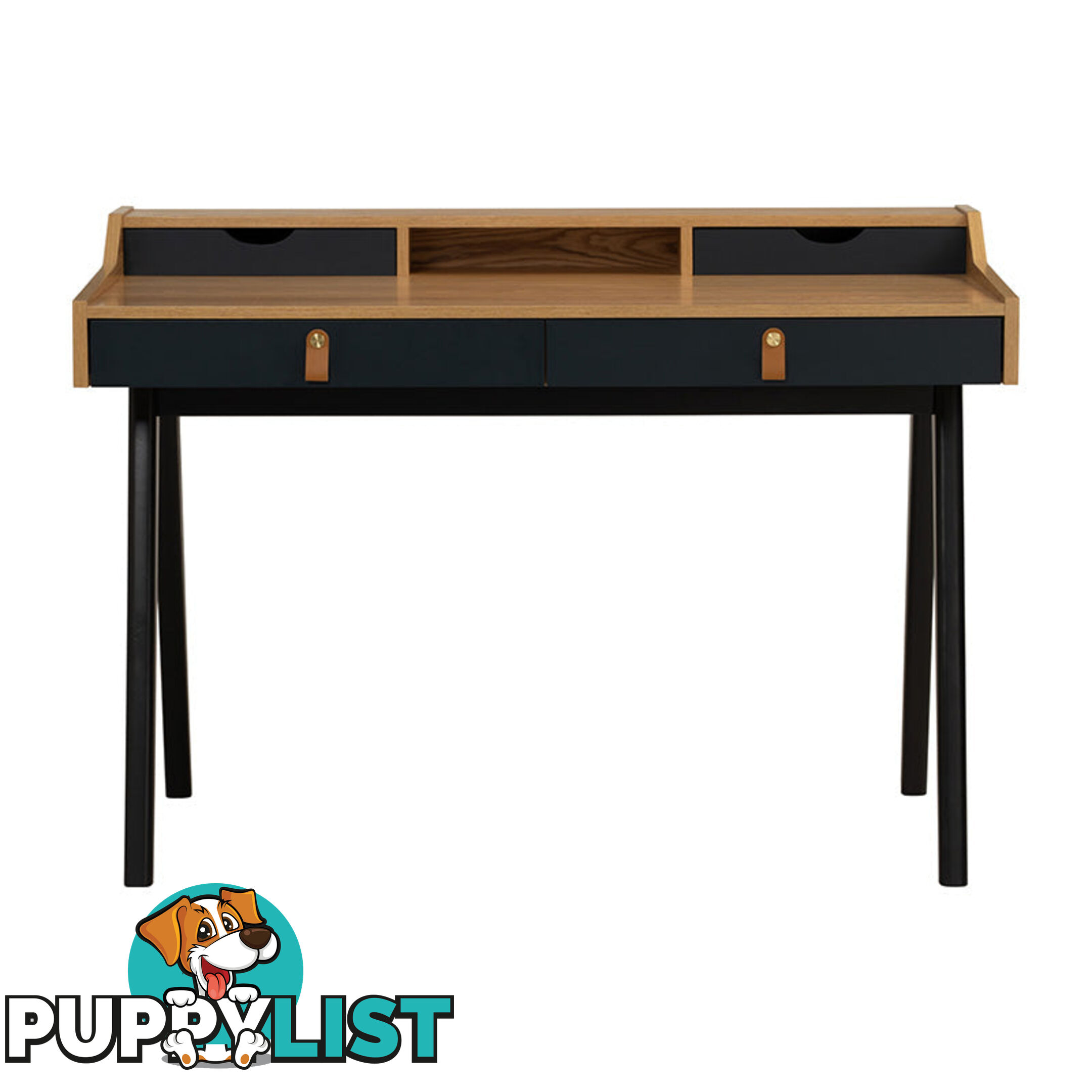 CASTOR Study Desk 110cm - Natural, Navy Blue & Black - 123033 - 9334719012131