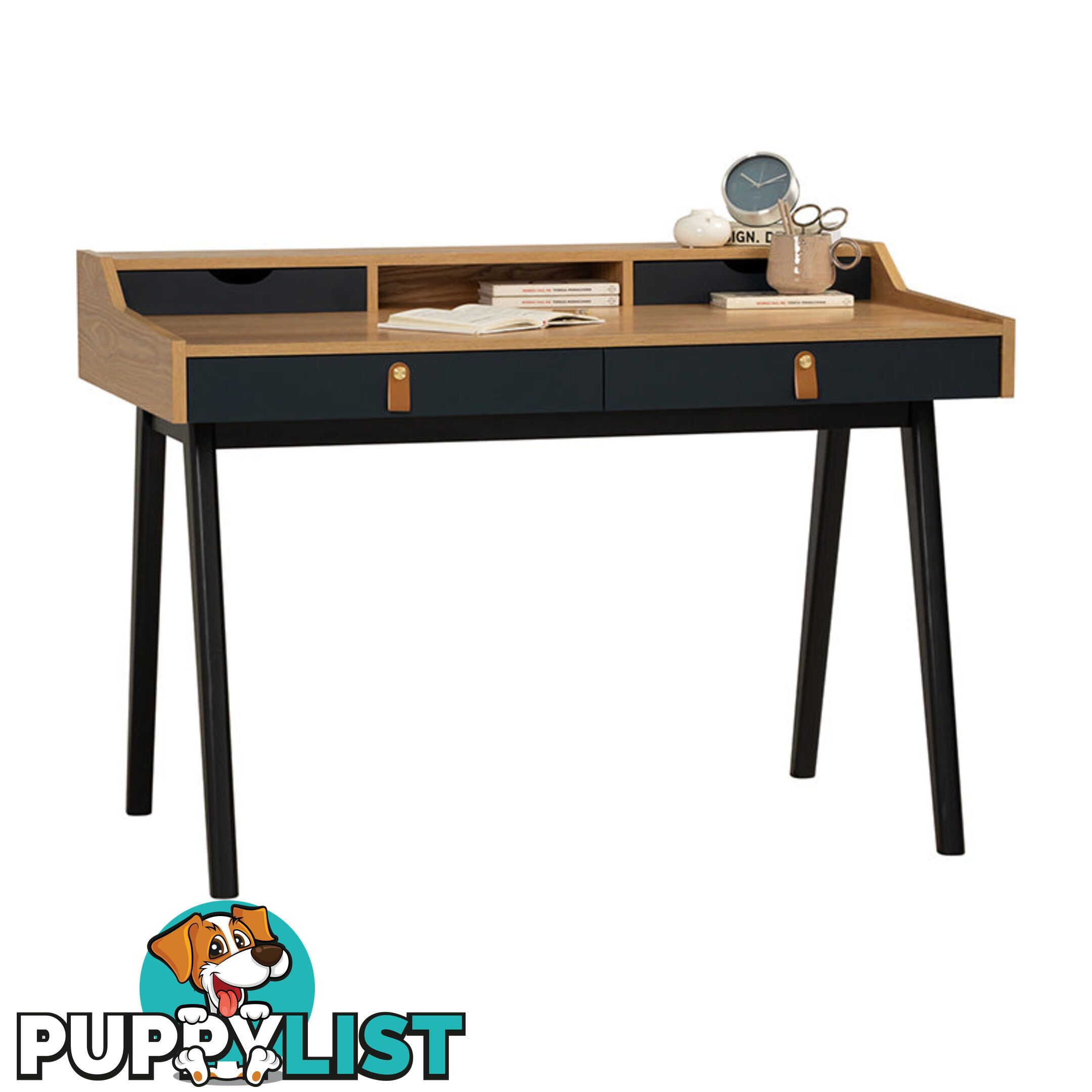 CASTOR Study Desk 110cm - Natural, Navy Blue & Black - 123033 - 9334719012131