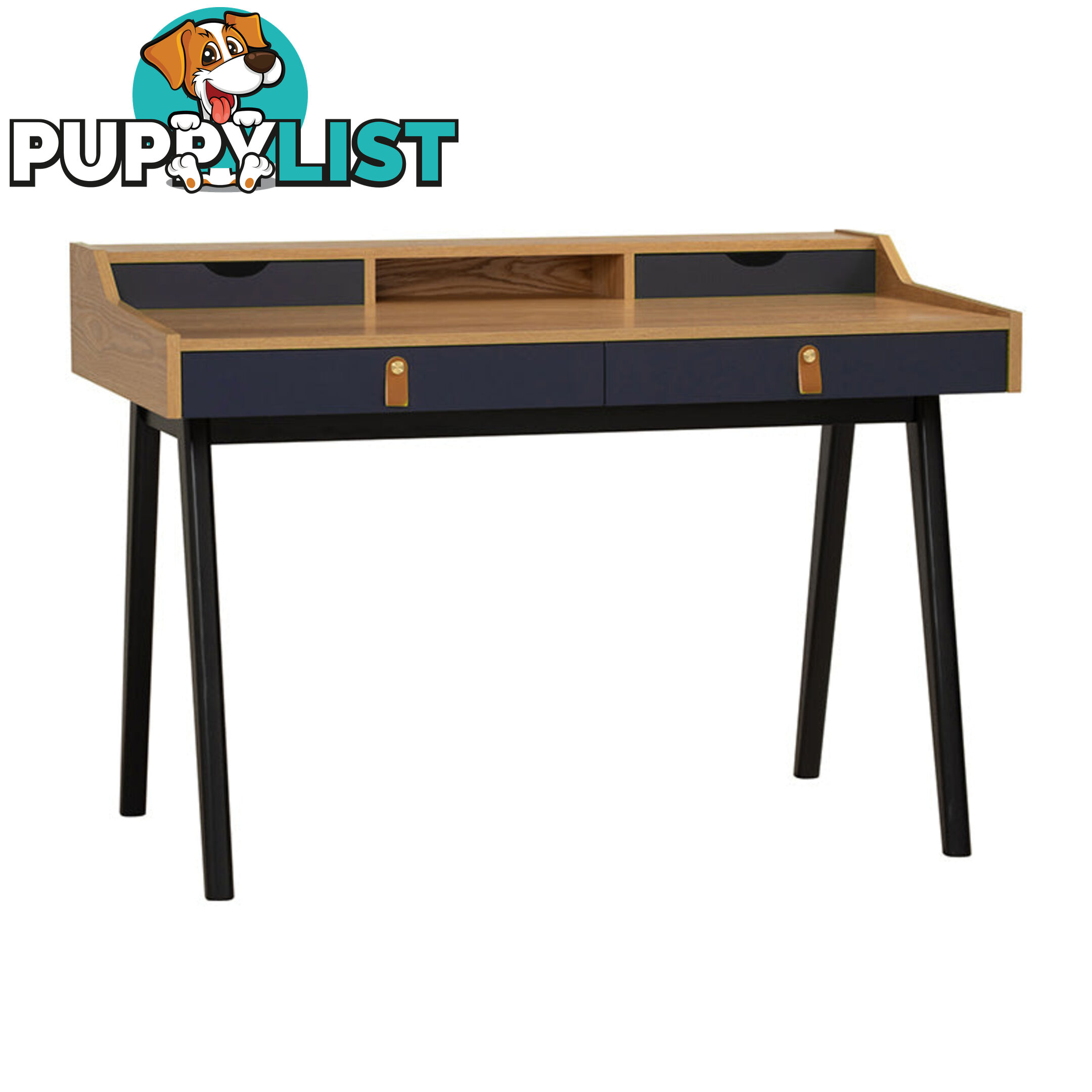 CASTOR Study Desk 110cm - Natural, Navy Blue & Black - 123033 - 9334719012131