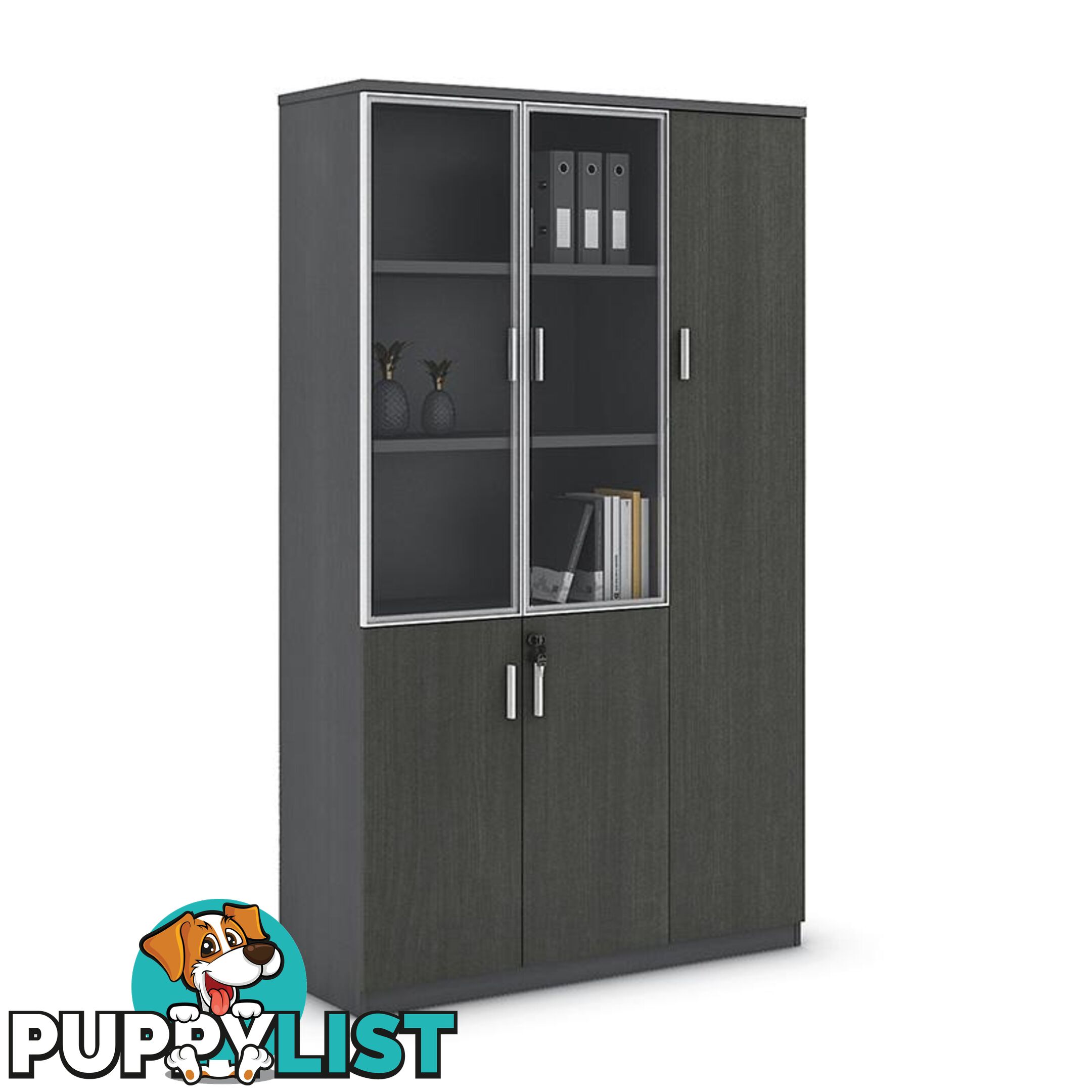 MATEES 3 Doors Display Cabinet 120CM - Grey/ Brown - DF-BJSS2112 - 9334719010083