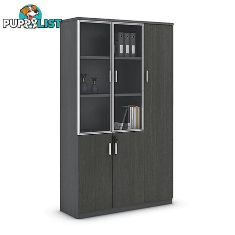 MATEES 3 Doors Display Cabinet 120CM - Grey/ Brown - DF-BJSS2112 - 9334719010083