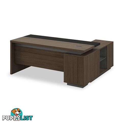 Carter Executive Office Desk + Left Return - 180cm - Coffee + Charcoal - MF-22MKD181 - 9334719011288