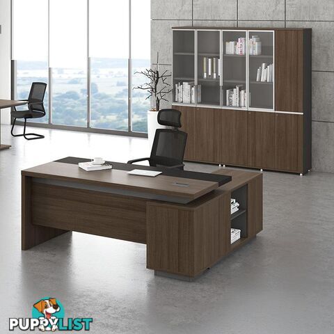 Carter Executive Office Desk + Left Return - 180cm - Coffee + Charcoal - MF-22MKD181 - 9334719011288