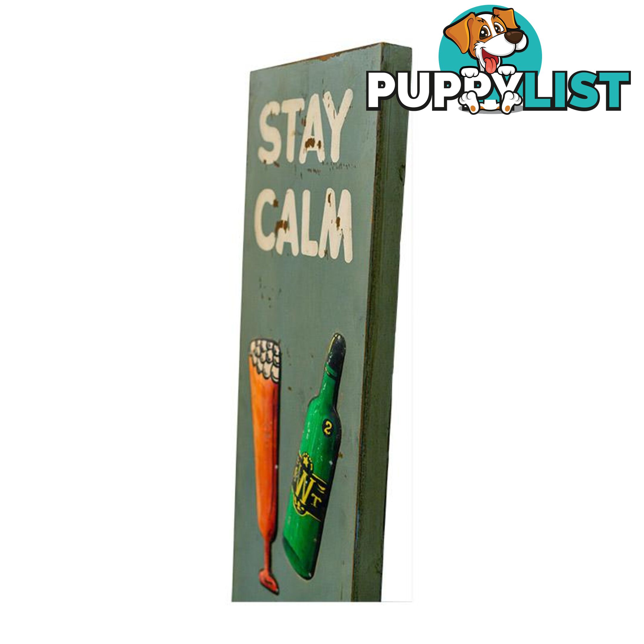 Wooden Print "Stay Calm Pop A Top" In Antique Blue - Wall008 - 9334719003740