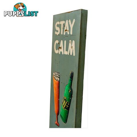 Wooden Print "Stay Calm Pop A Top" In Antique Blue - Wall008 - 9334719003740