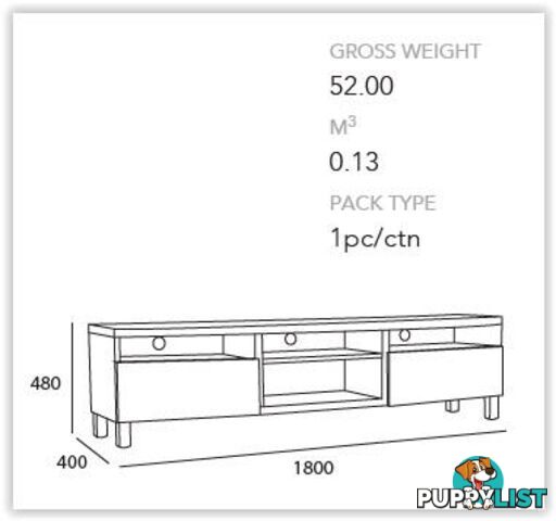 Gordy TV Unit - 180cm - Cocoa + White - 336002 - 9334719008851