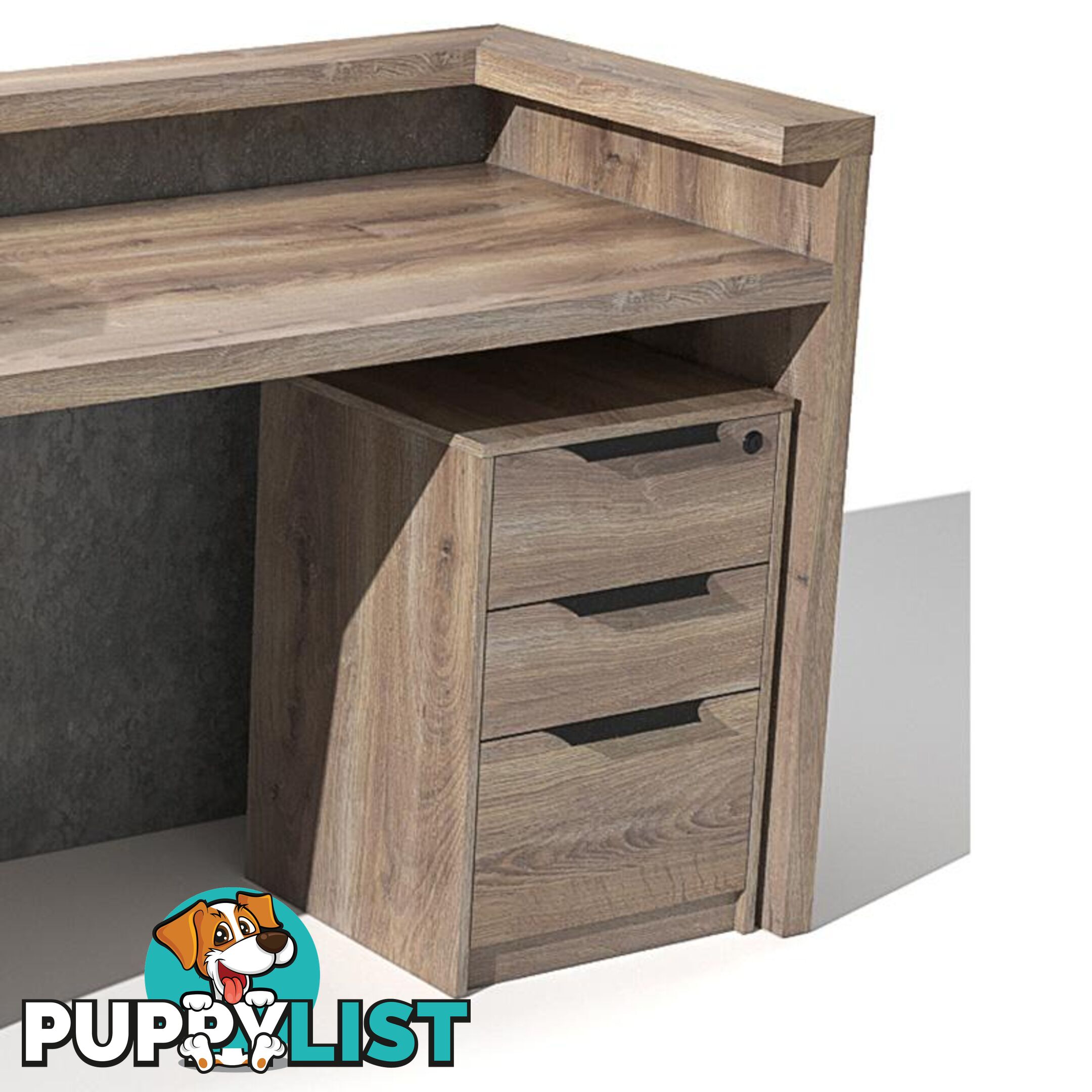 QUADE Reception Desk Left Panel 2.0M - Warm Oak & Concrete Color - WF-RT002-L-M - 9334719004853