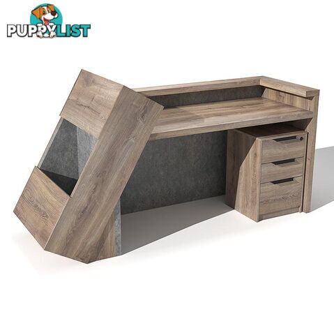 QUADE Reception Desk Left Panel 2.0M - Warm Oak & Concrete Color - WF-RT002-L-M - 9334719004853